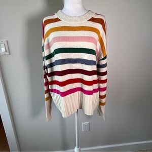 Gap Sweater Women’s Size XL Happy Striped Multicolor Rainbow Crewneck cozy NWT